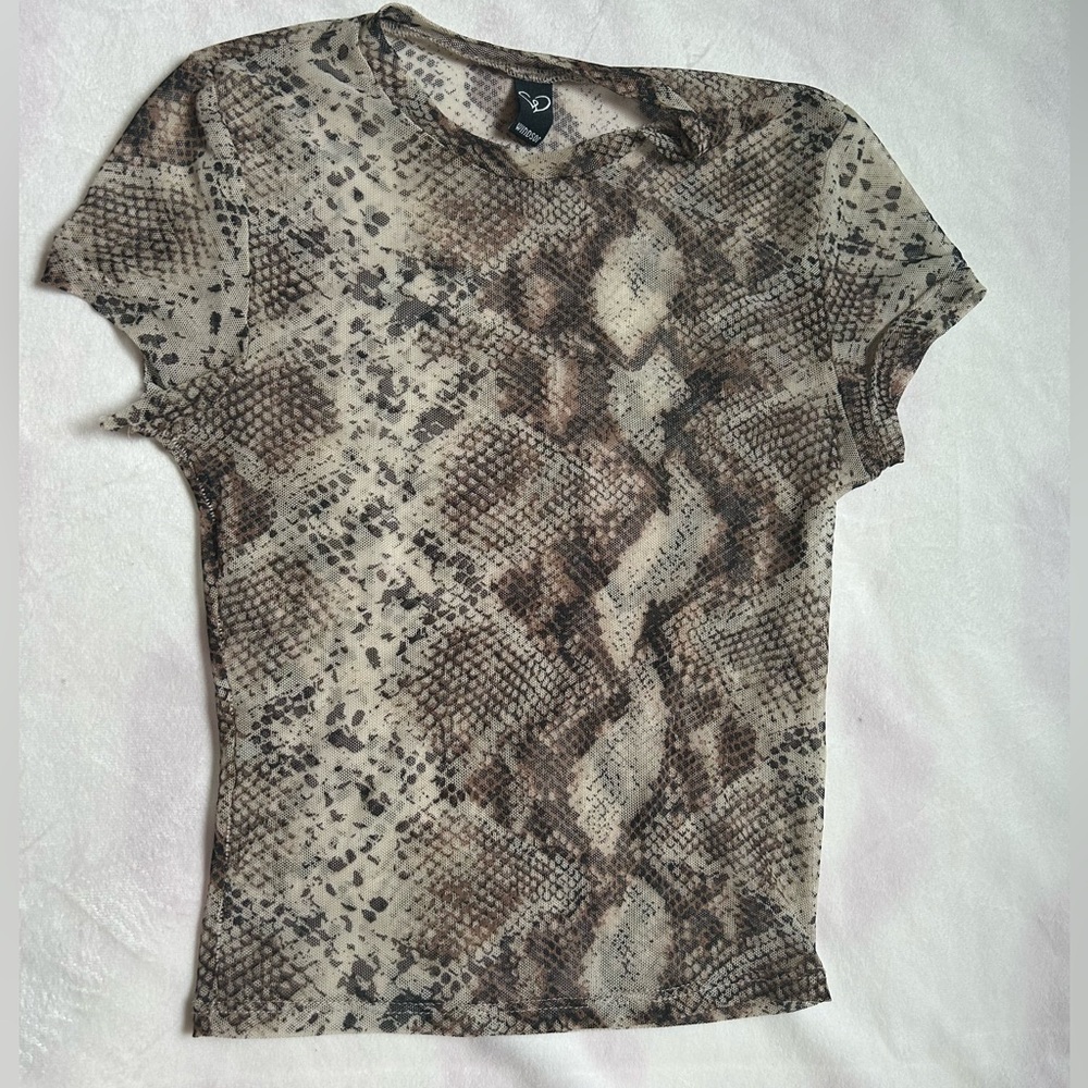 Windsor Transparent Mesh Snake Skin Print Top